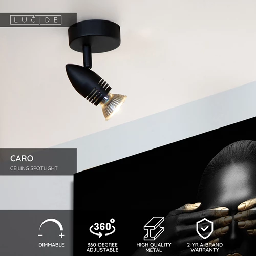 Lucide CARO - Ceiling spotlight - Ø 9 cm - 1xGU10 - Black - USP